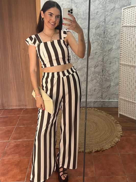 Set dos piezas pantalón y top rayas