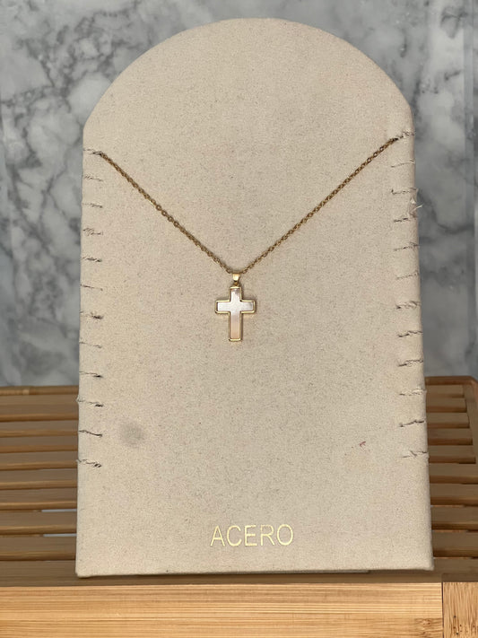 Colgante cruz nácar acero inoxidable