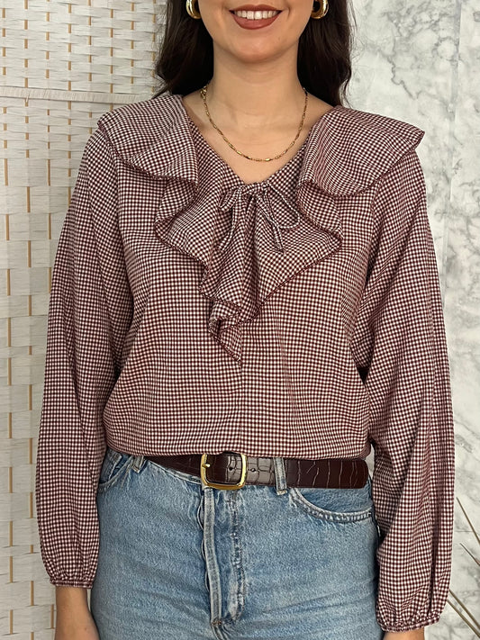Blusa volante vichy burdeos