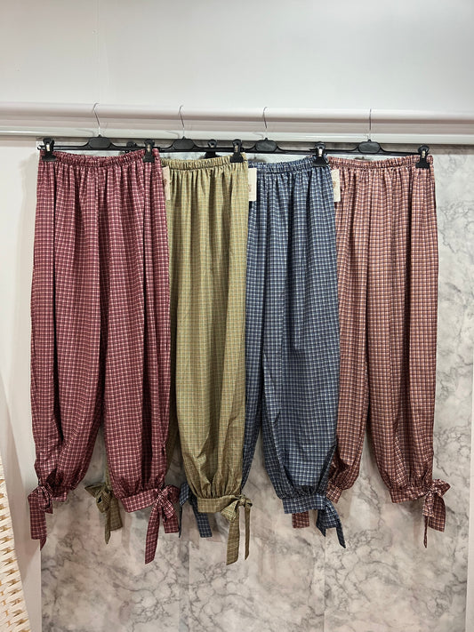 Pantalón bombacho lazada rosa-beige