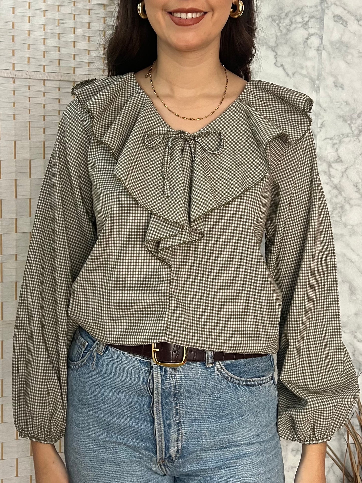 Blusa volante vichy verde