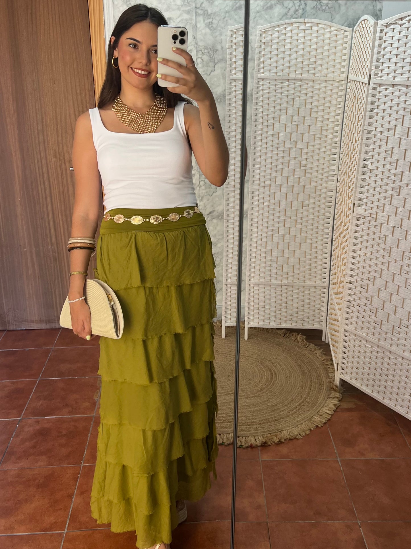 Falda larga volantes verde