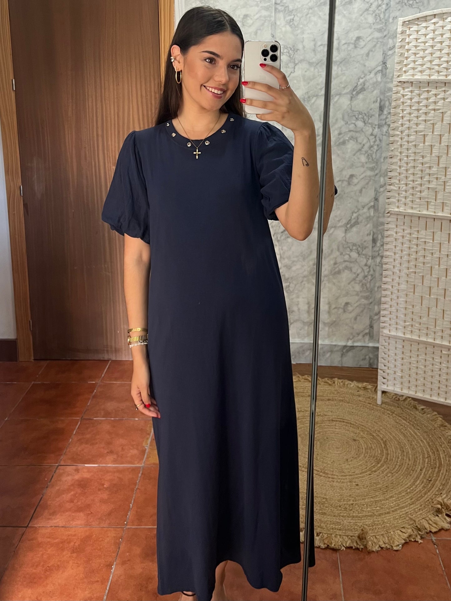 Vestido largo tachuelas marino