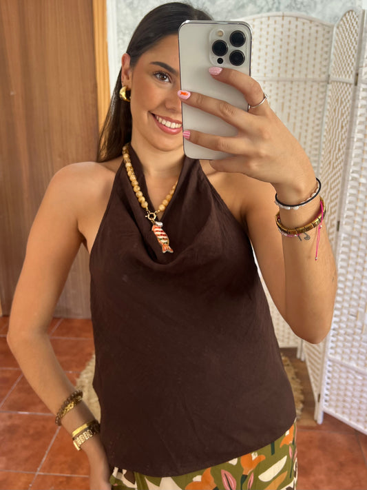 Top halter marrón chocolate