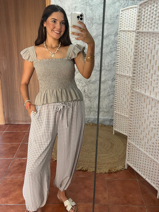 Bombacho fluido vichy taupe