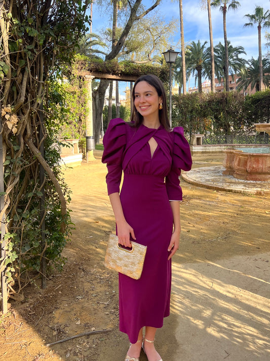 Vestido manga abullonada buganvilla