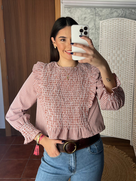 Blusa panel de abeja vichy