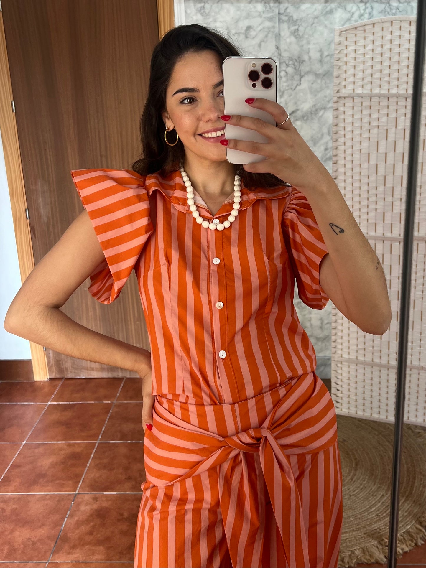 Blusa volante raya combinada