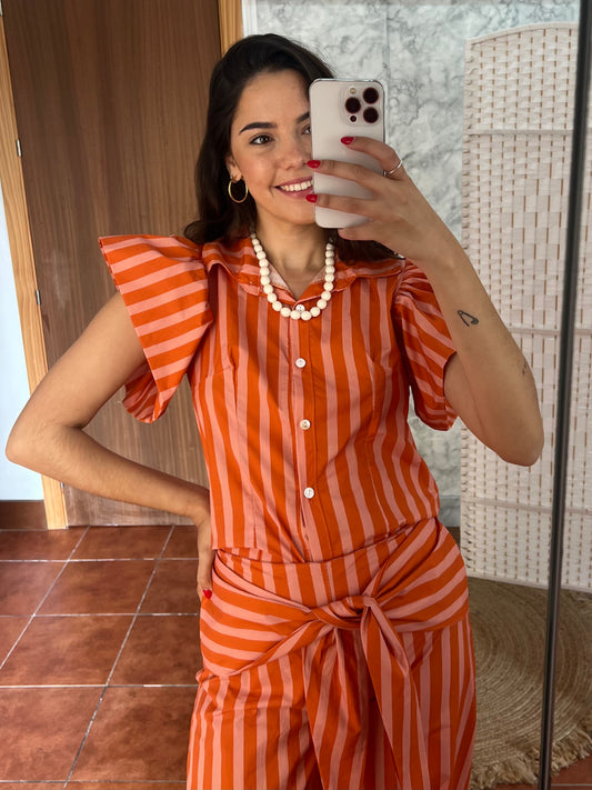 Blusa volante raya combinada