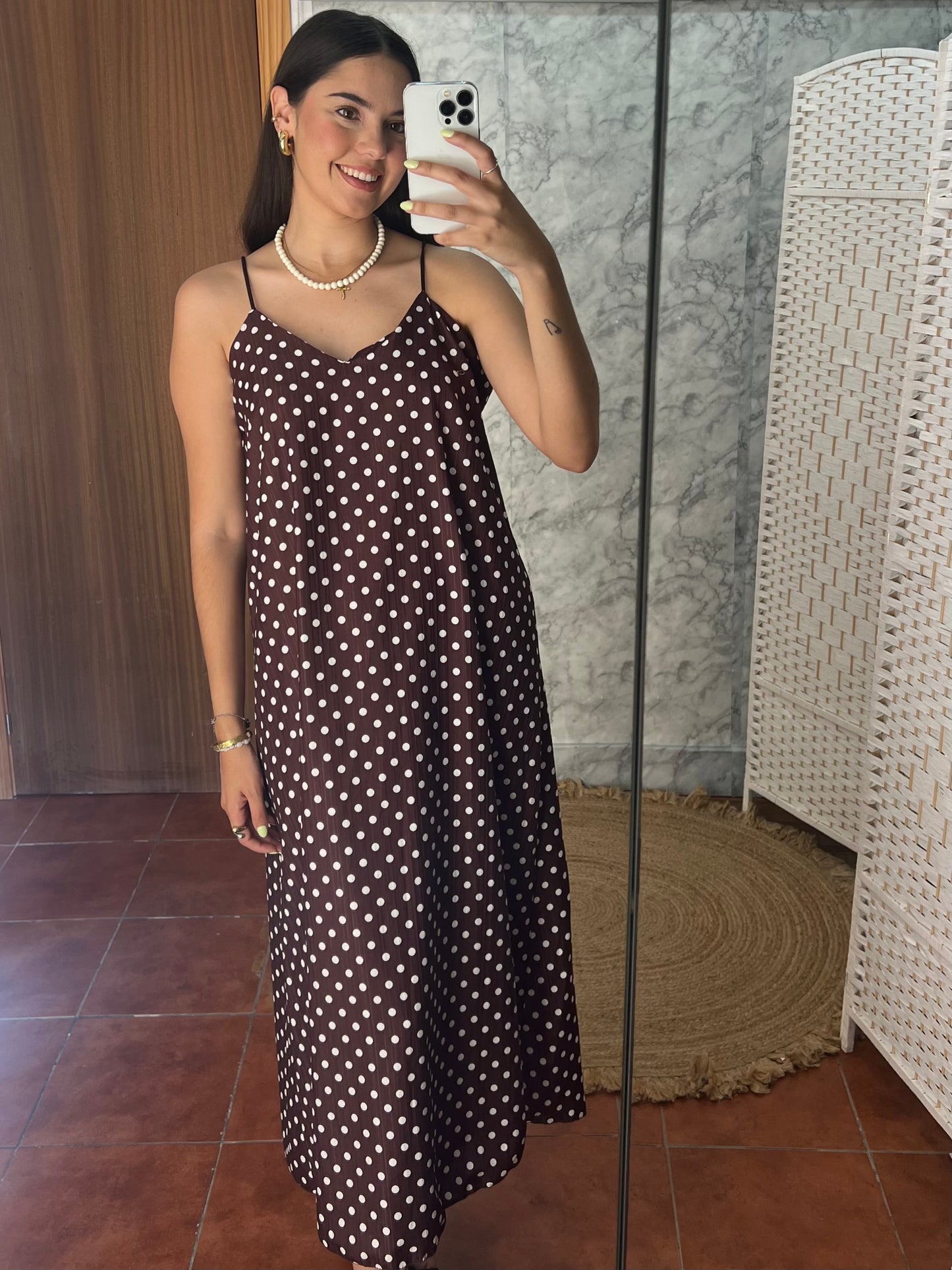 Vestido largo lunares marrón chocolate