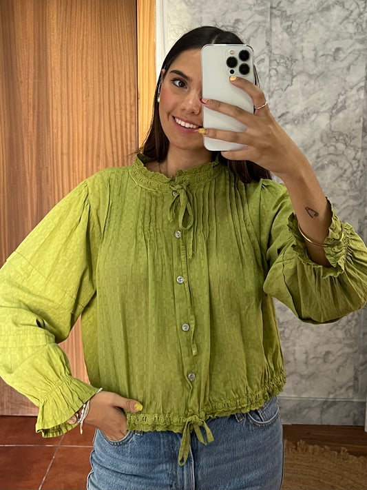 Blusa fruncida manga abullonada