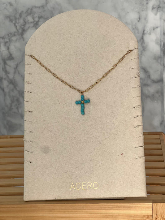 Colgante cruz abalorios acero inoxidable