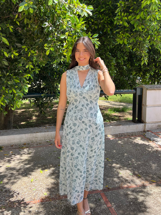 Vestido fluido con cinta estampado floral