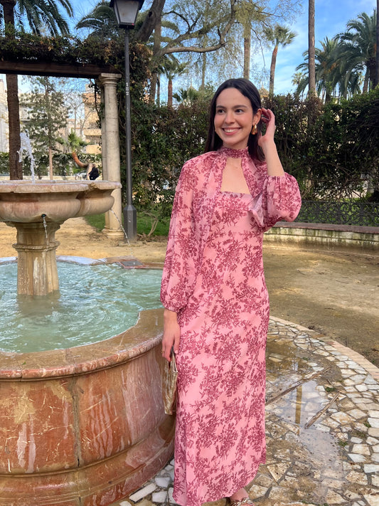 Vestido multiposición mangas rosa