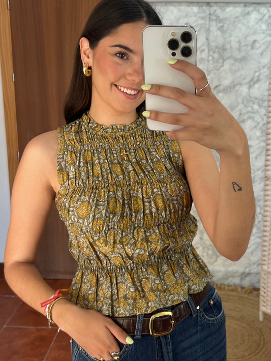 Blusa panel de abeja estampada