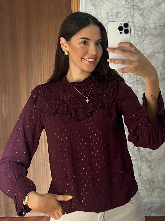 Blusa detalle brillo con volante