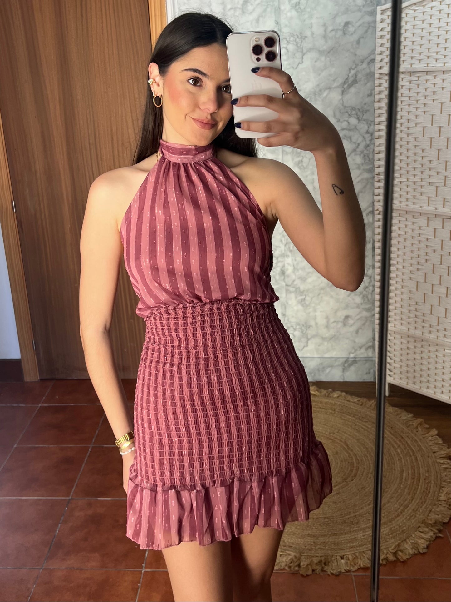 Vestido corto panel de abeja