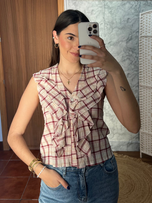 Blusa cuadros volante