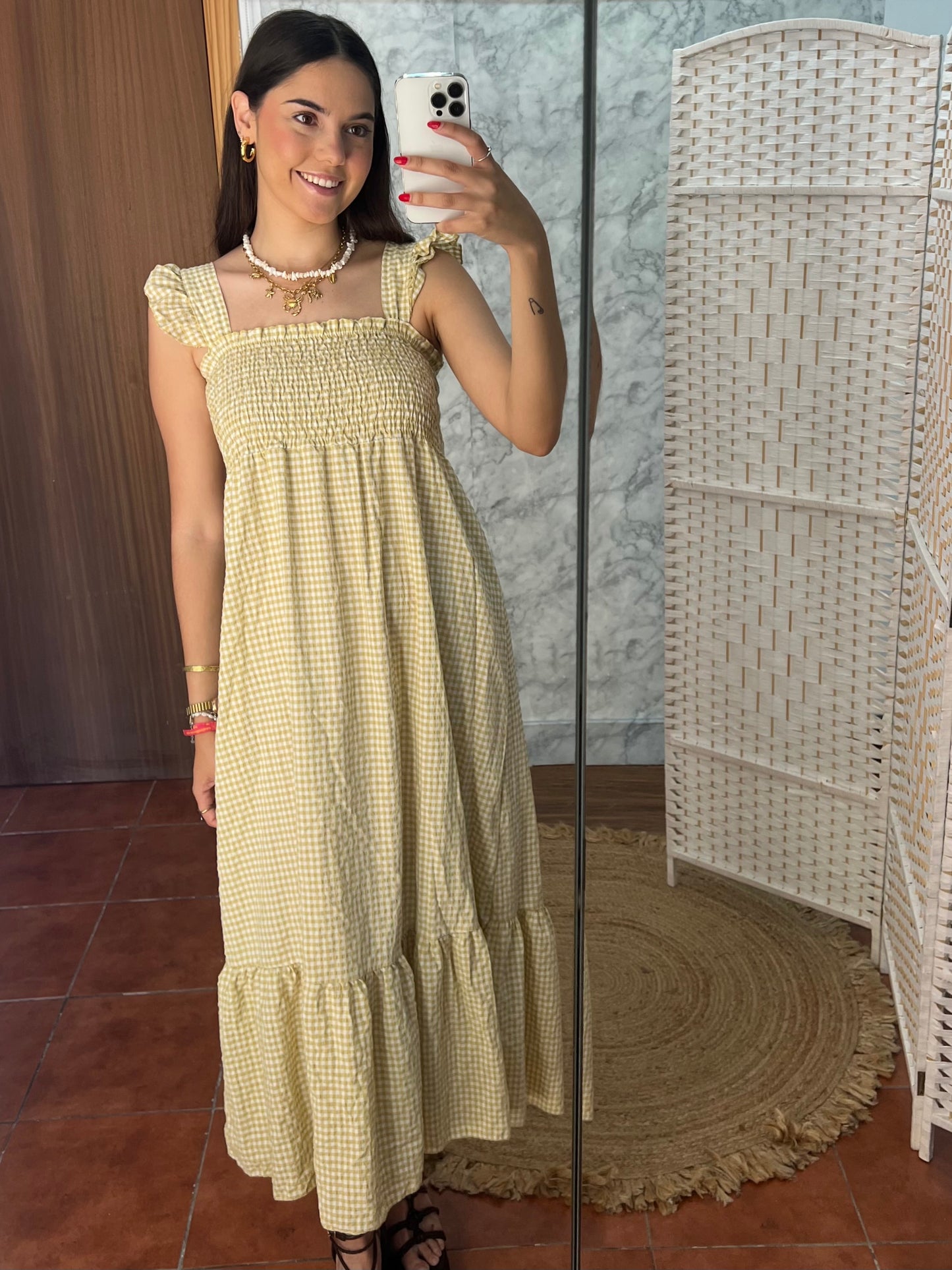 Vestido panel de abeja vichy