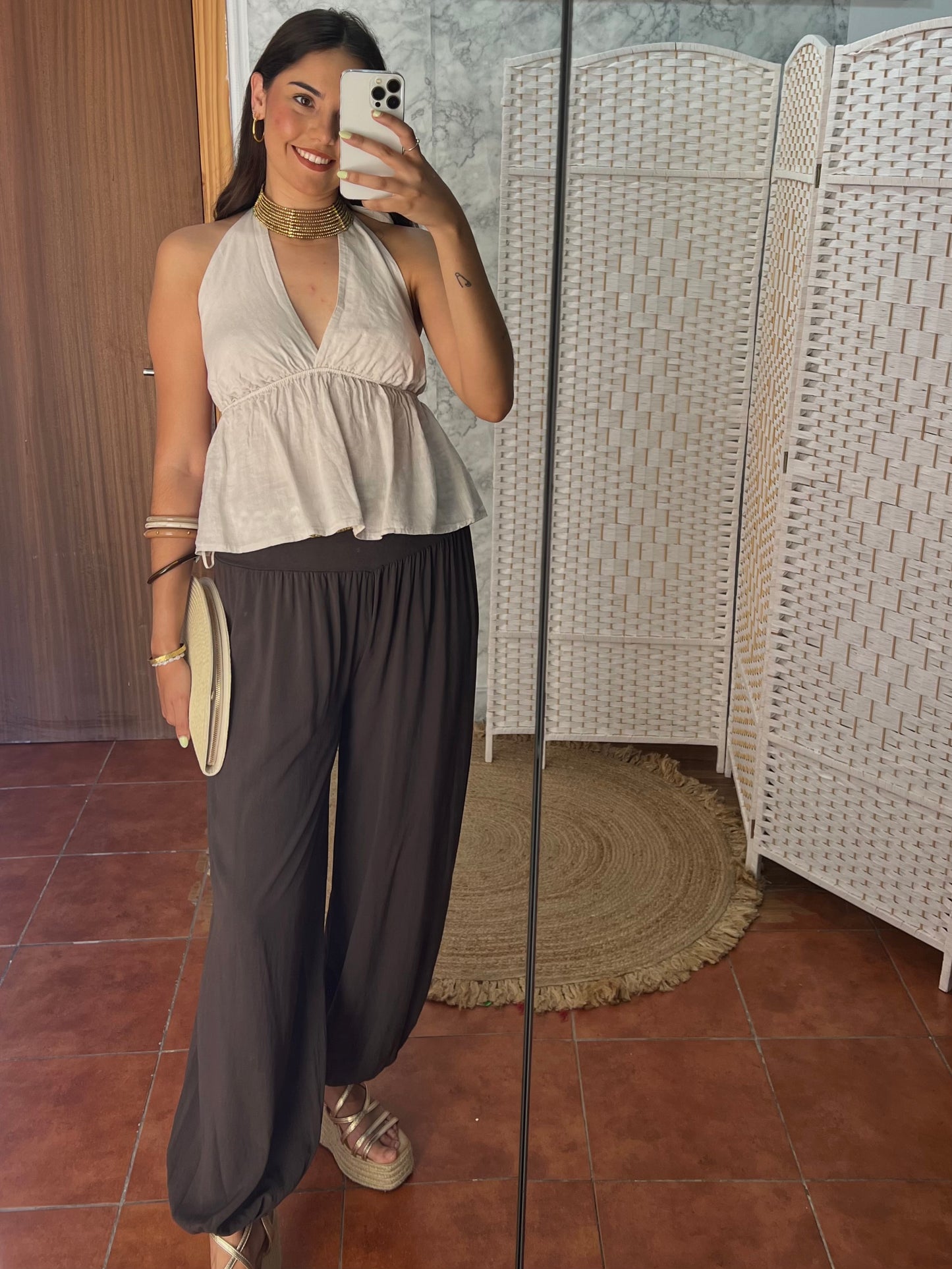 Pantalón bombacho fluido algodón chocolate