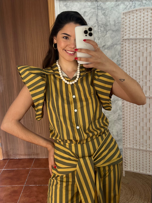 Blusa volante raya combinada